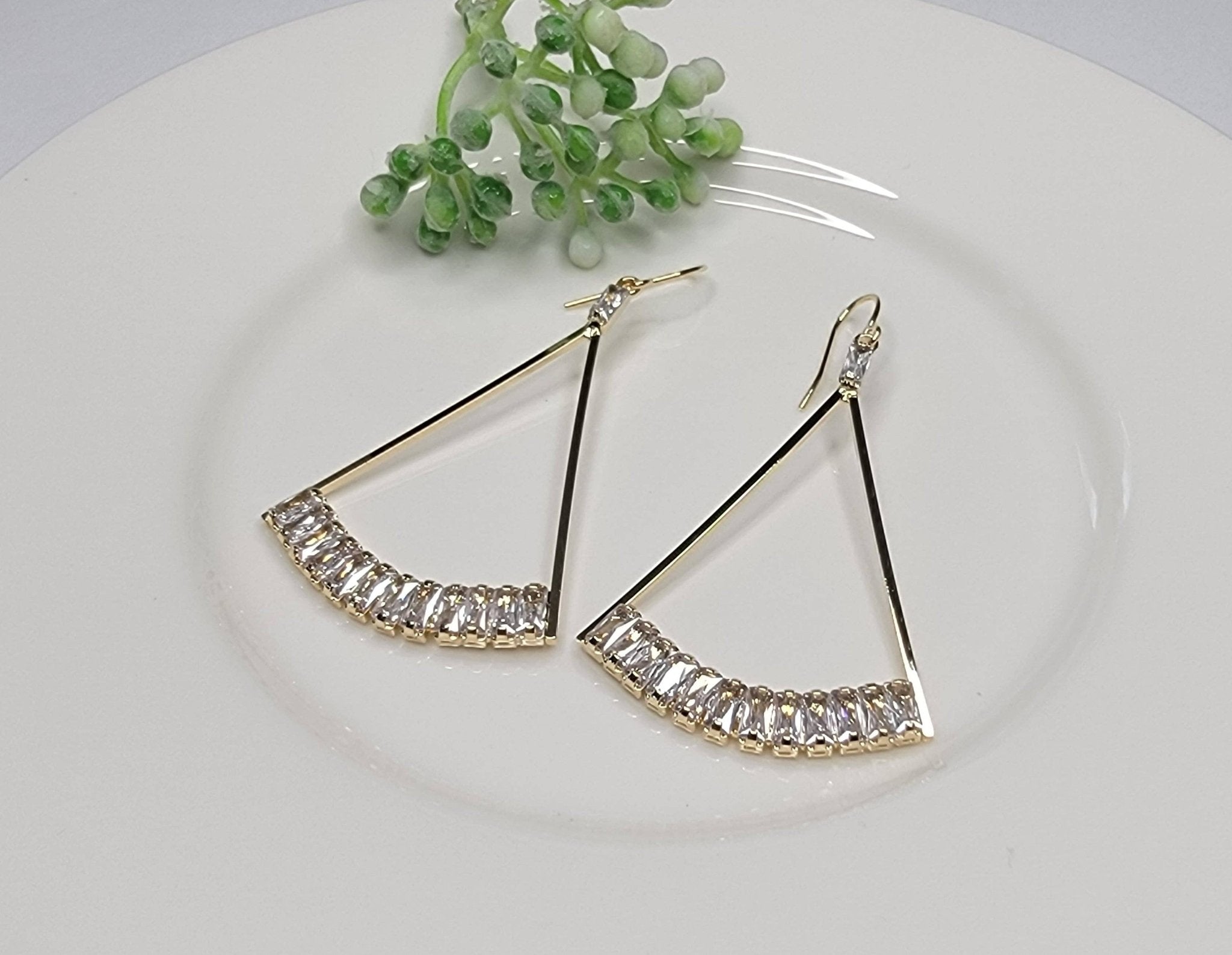 Cz Dangle Earrings - Brass Hook - HER Home Design Boutique